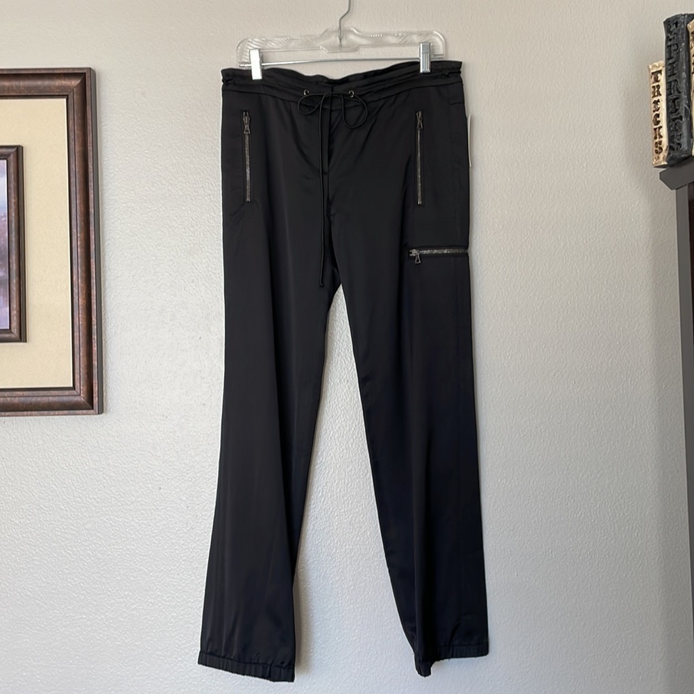 NWT Theory Hollie B Black Satin Like Effect Cargo Style Jogger Trousers Size 6